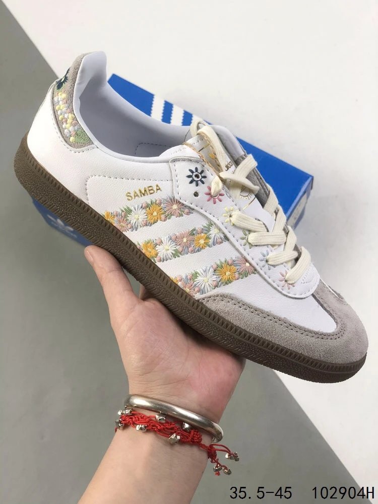 Adidas Samba White Daisy Embroidered Gum Sole Sneakers