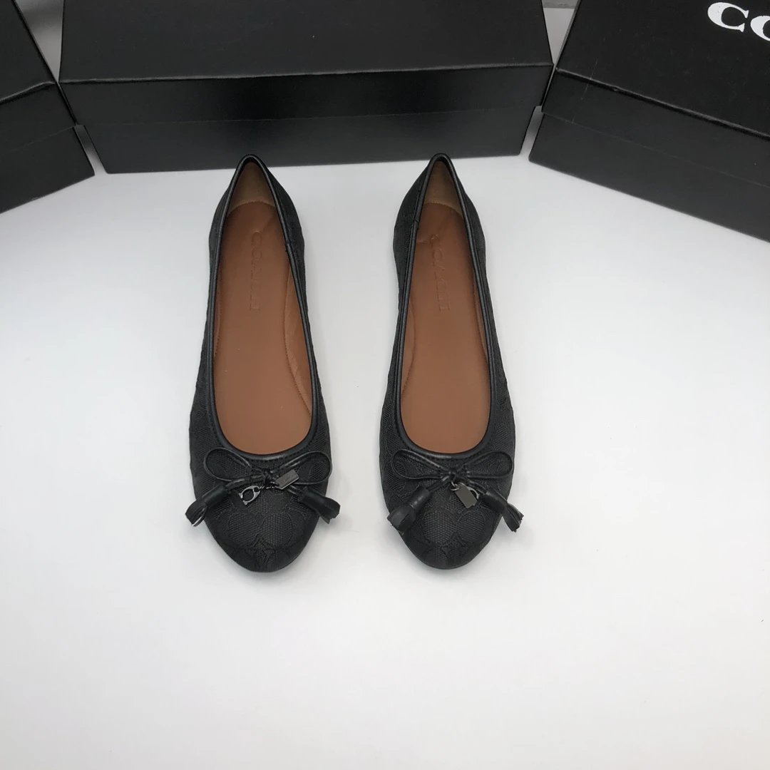 Coach Black Leather Bow Ballet Flats for Women