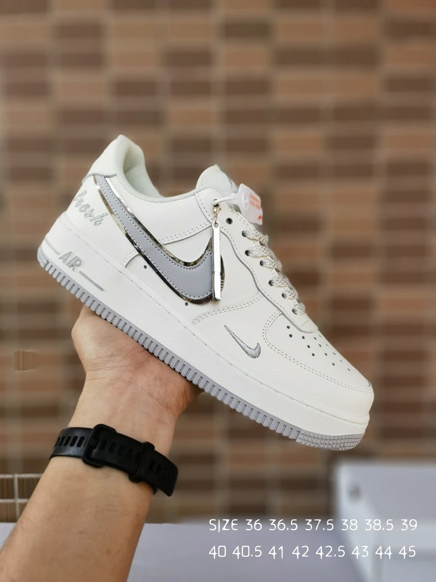 ShoesAlo Air Force 1 White Gray Leather Sneakers