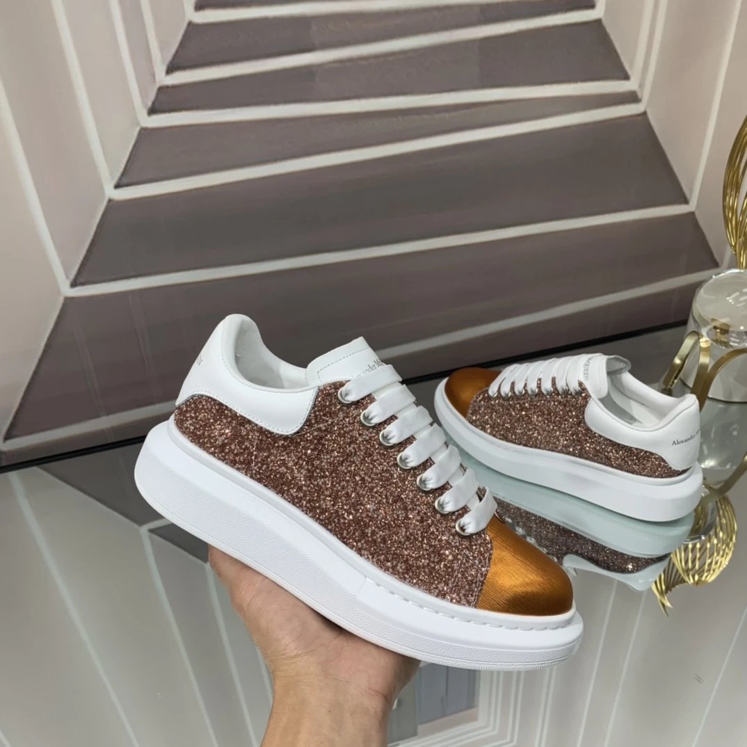 Alexander McQueen Rose Gold Sequin Platform Sneakers