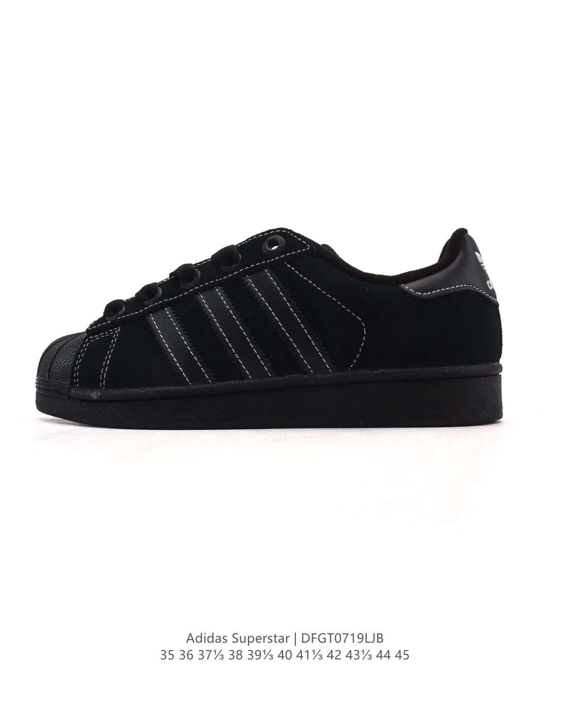 Adidas Superstar Black Suede 3-Stripes Shell Toe Sneakers
