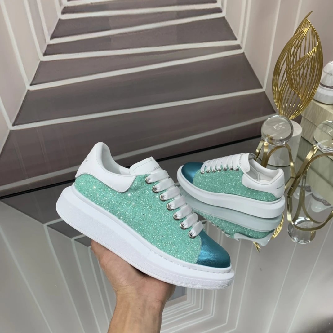 Alexander McQueen Turquoise Sequin Metallic Toe Sneakers