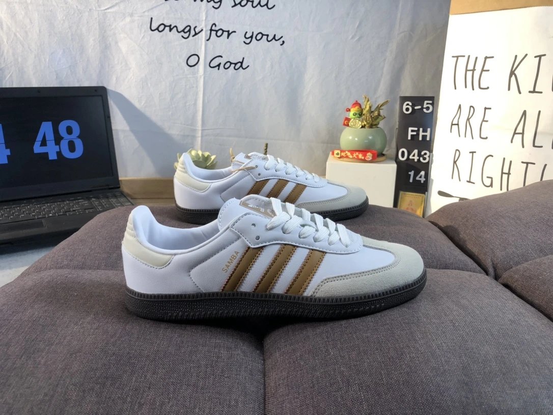 Adidas Samba White Gold Black Low Top Sneakers