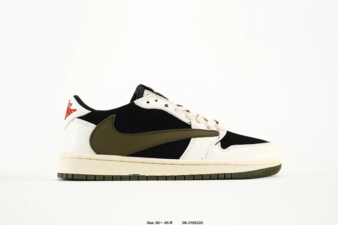 Nike AJ1 Low Travis Scott Olive Reverse Swoosh Sneakers