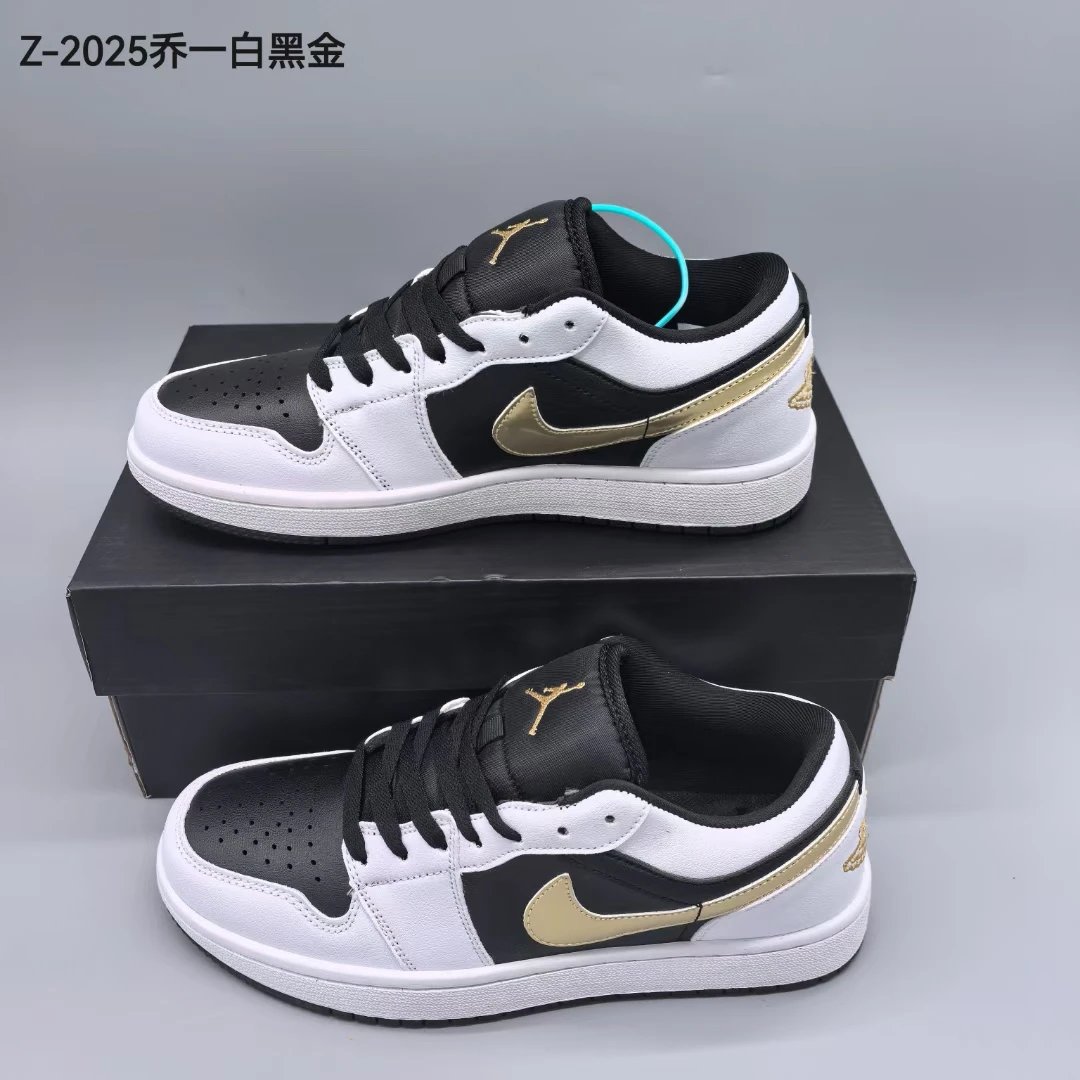 Air Jordan AJ1 Low Black White Gold Leather Sneakers