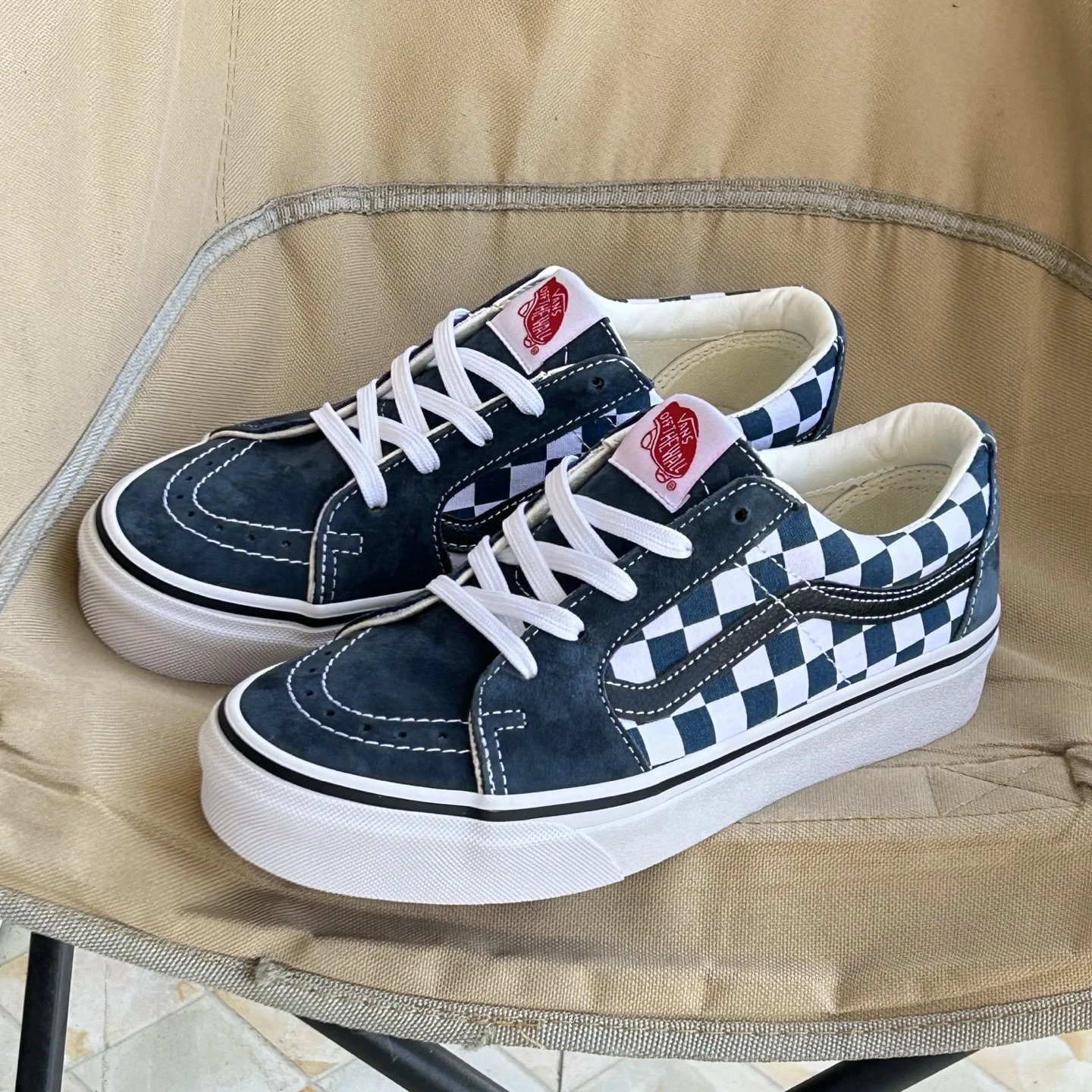 Vans Sk8-Low Blue Checkerboard Skate Shoes