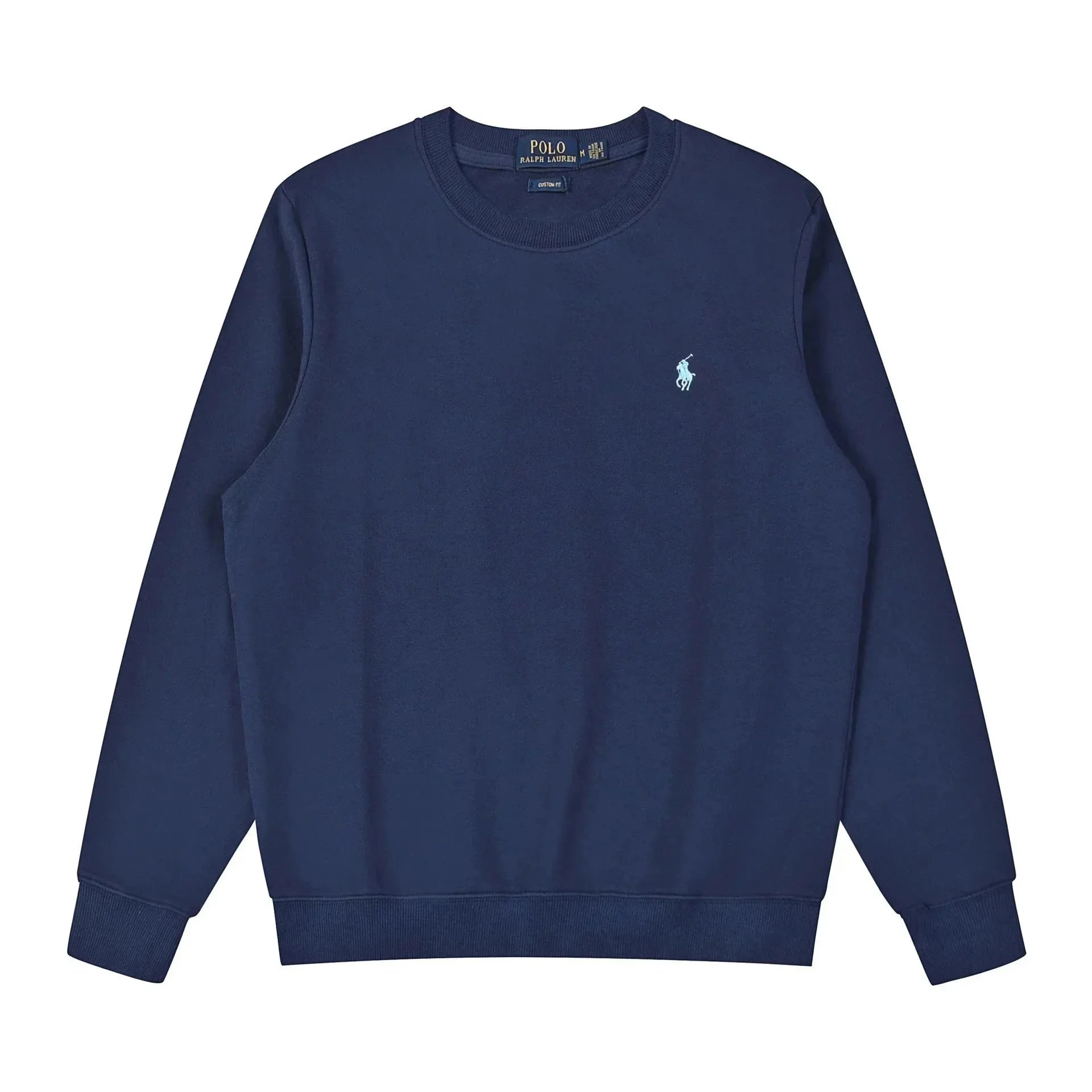Crew neckline sapphire blue and green label