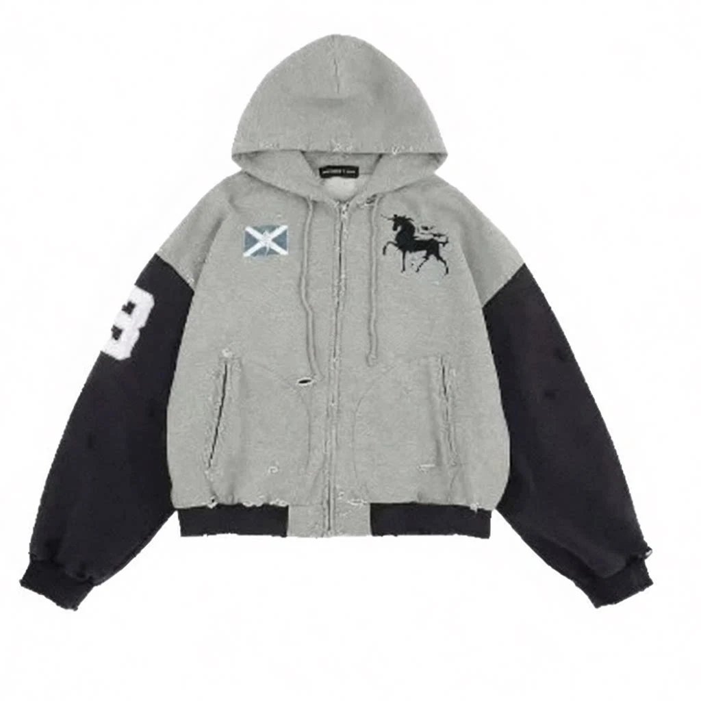 Grailz War Horse Spliced Washed Embroidery Zip Hoodie photo 4