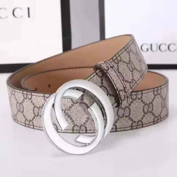 Gucci GG Marmont Interlocking G Belt Beige Canvas Belt - 1