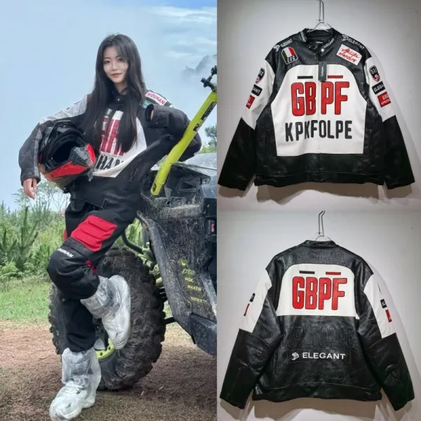 Elegant GBPF Racing Leather Jacket Black/White/Red - 1