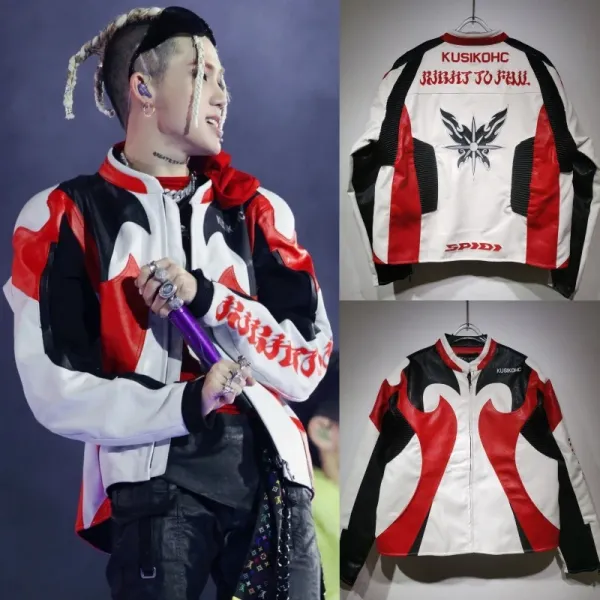 Kusikohc x Spidi Flame Motif Leather Jacket Red White Black - 1