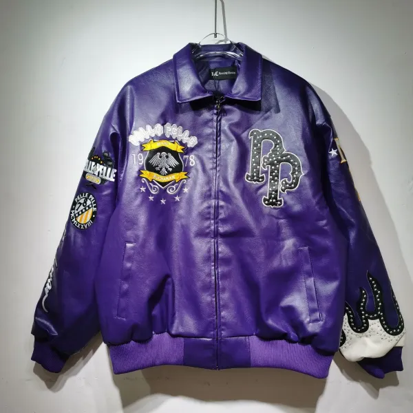 Philipp Plein PP Studded Leather Bomber Jacket Purple - 1
