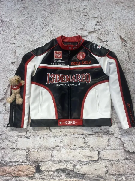 13DEMARZO x Coca-Cola Racing Leather Jacket Black White Red - 1