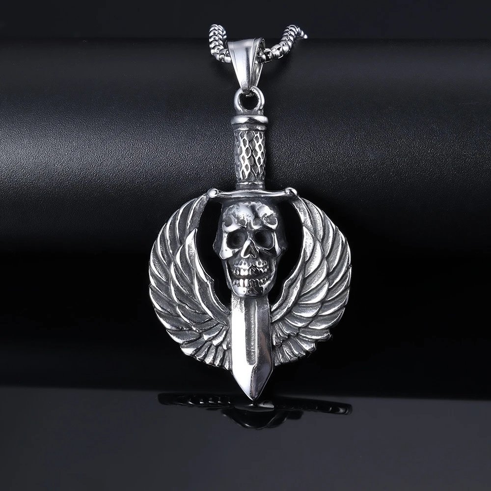 Winged Skull Sword Pendant