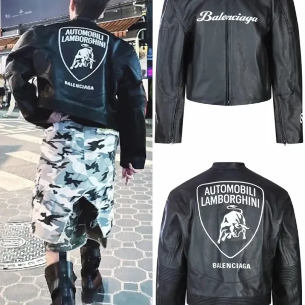 Balenciaga x Automobili Lamborghini Leather Biker Jacket Black - 1