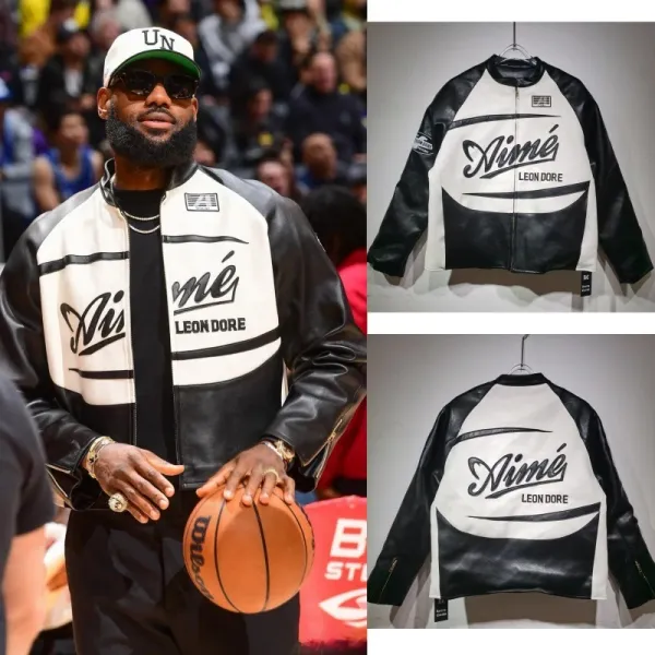 Nimé x Leon Dore Leather Moto Jacket Black and White - 1