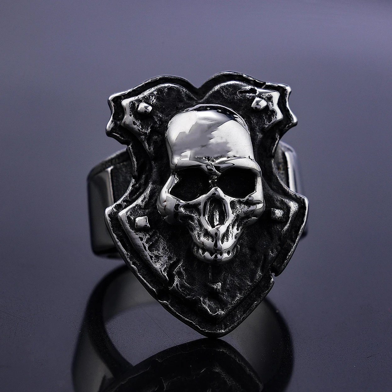 Retro Skull Biker Ring