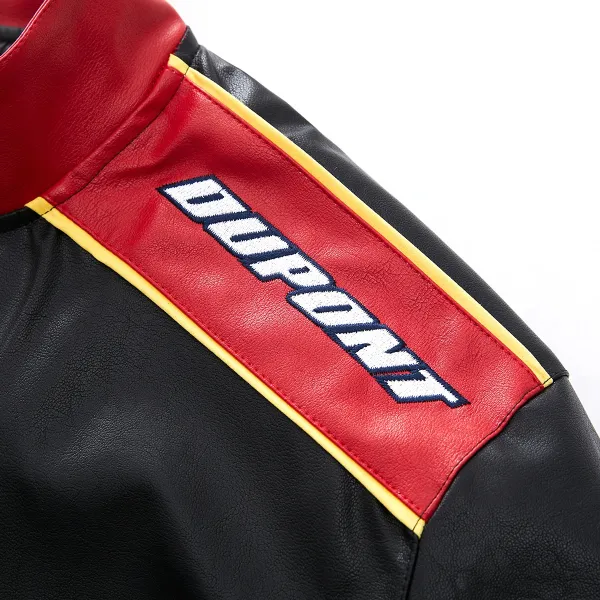 Hellstar Leather Varsity Jacket Coral with White Stripes - 12