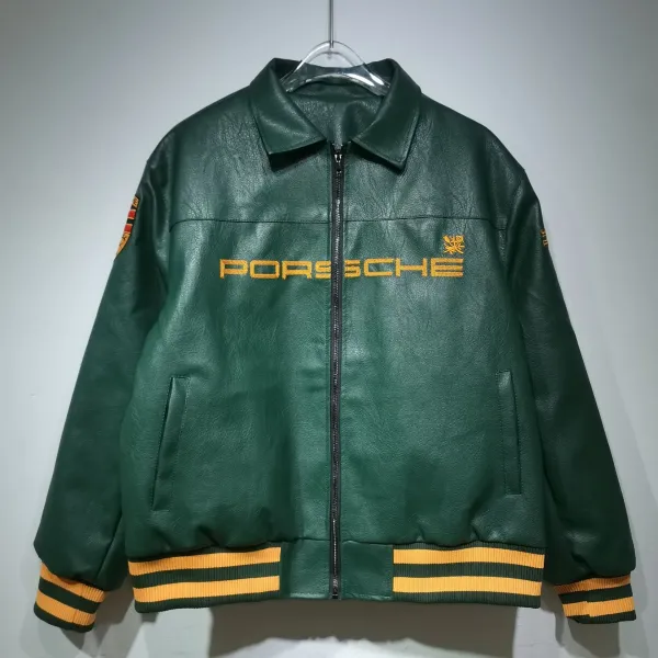 Porsche × Collaborative Design Green Leather Racing Jacket - 1