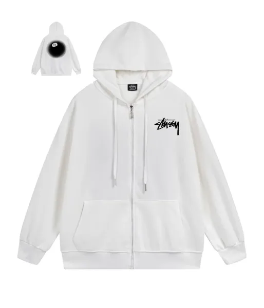 Stüssy 8-Ball Zip-Up Hoodie White - 1