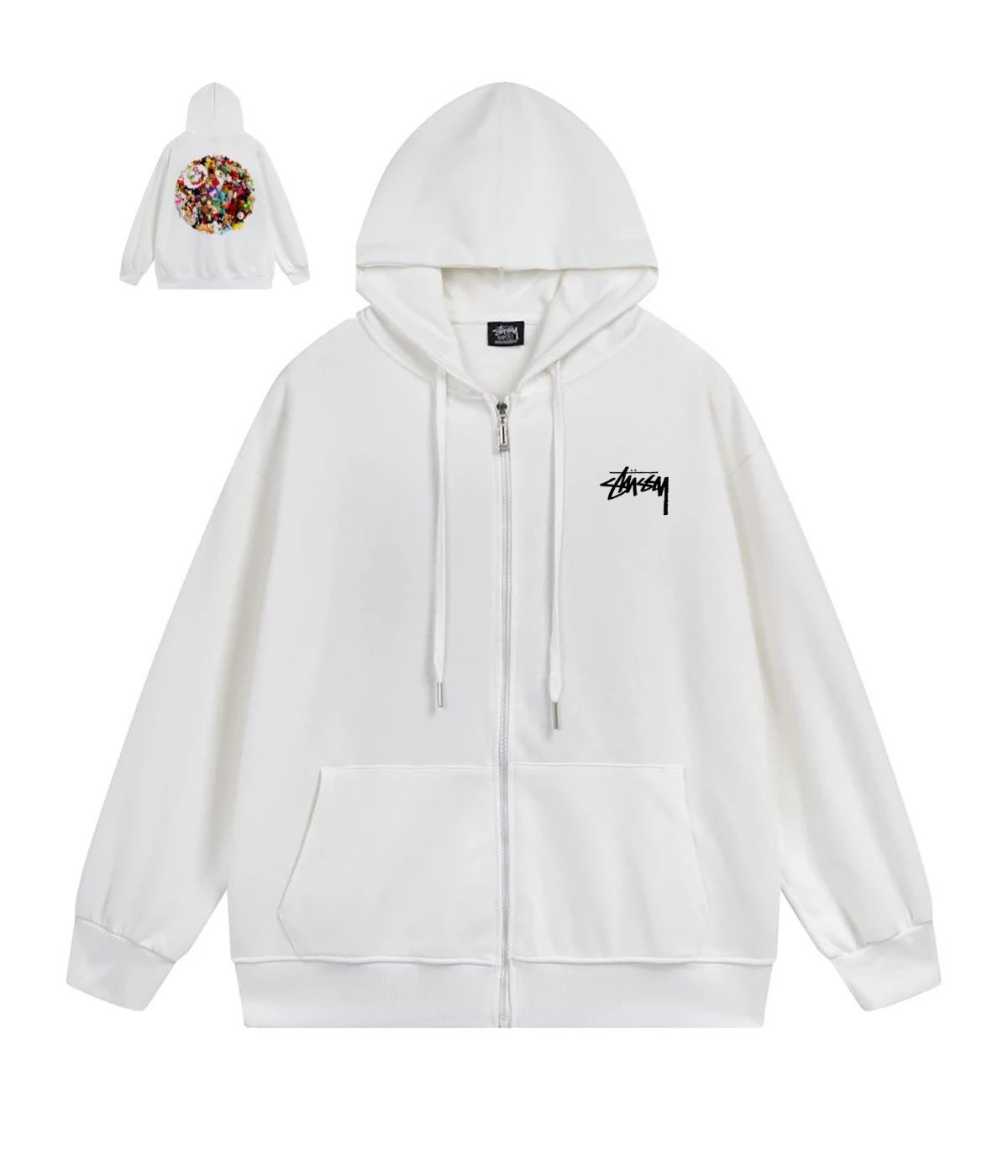 Stussy × Takashi Murakami Floral Sphere Zip-Up Hoodie White - 1