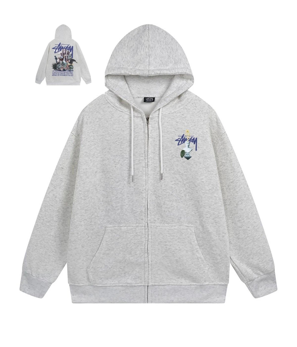 Stüssy x Collaborative Artwork Zip-Up Hoodie Gray - 1