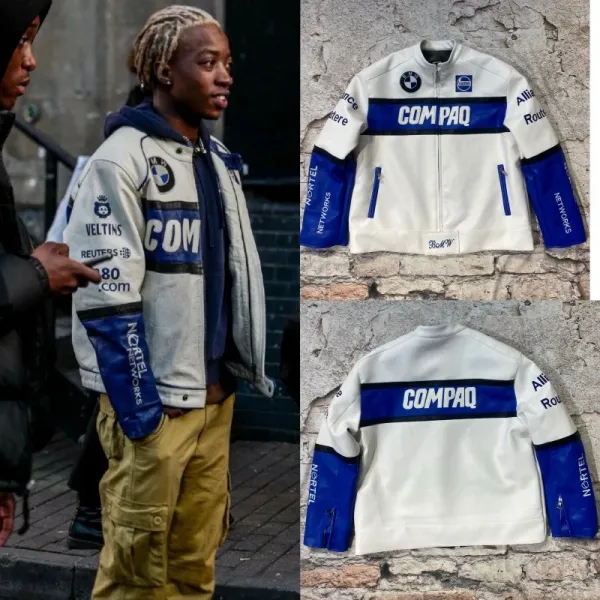BMW x Compag Networks Racing Jacket White/Blue Leather Jacket - 1