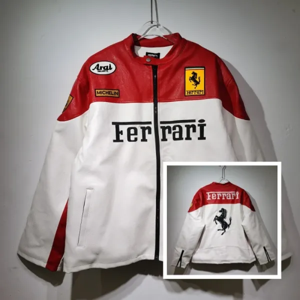 Ferrari x Arai x Michelin Racing Leather Jacket Red and White - 1