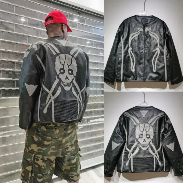 Philipp Plein Skull & Crossbones Leather Jacket Black - 1