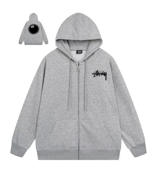 Stüssy 8-Ball Zip-Up Hoodie Gray - 1