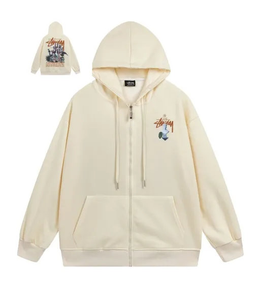 Stüssy Graphic Zip-Up Hoodie Beige - 1