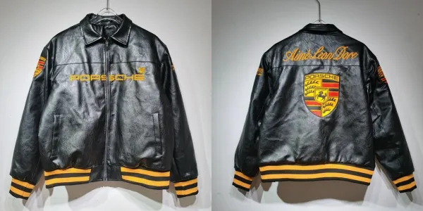Porsche × Aint Lion More Leather Jacket Black with Yellow Accents - 1