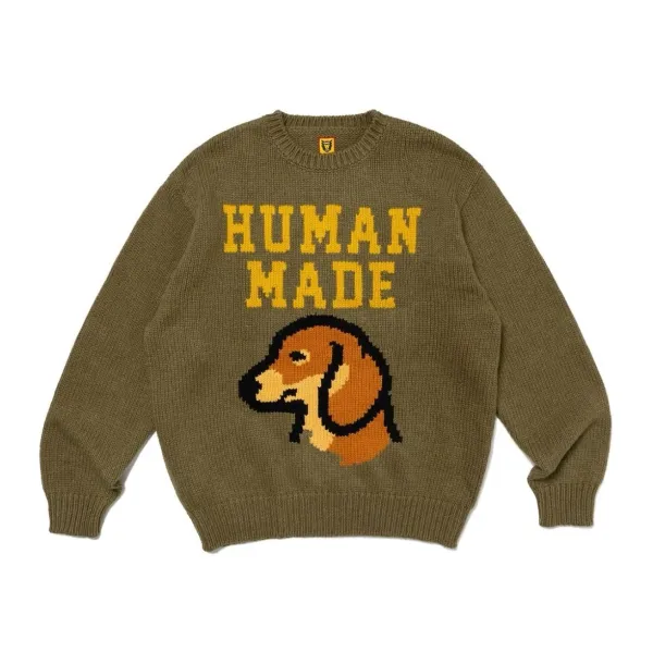 Human Made Dog Knit Sweater Army Green - 1