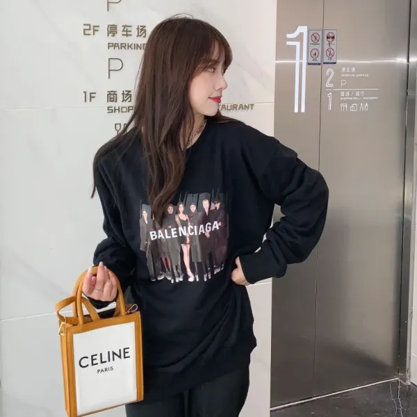 Balenciaga Logo Print Hoodie Black and White - 9