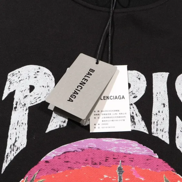 Balenciaga Logo Print Hoodie Black and White - 25