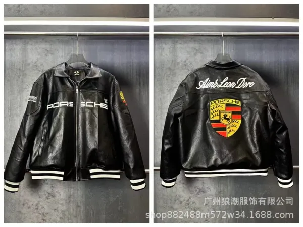 Porsche x Aimé Leon Dore Leather Bomber Jacket Black - 1