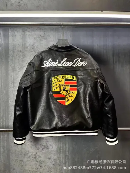 Porsche × Aint Lion More Leather Jacket Black with Yellow Accents - 10
