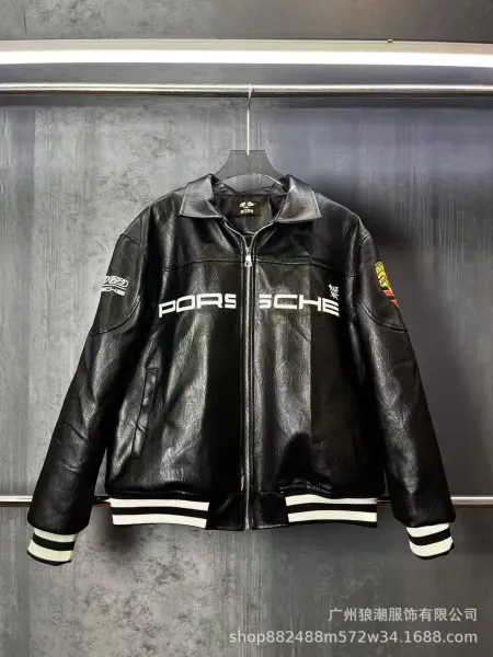 Porsche × Aint Lion More Leather Jacket Black with Yellow Accents - 9