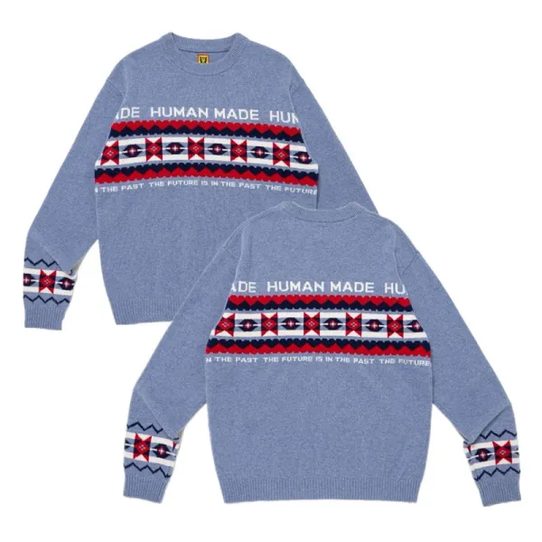 Human Made Fair Isle Knit Sweater Light Blue - 1