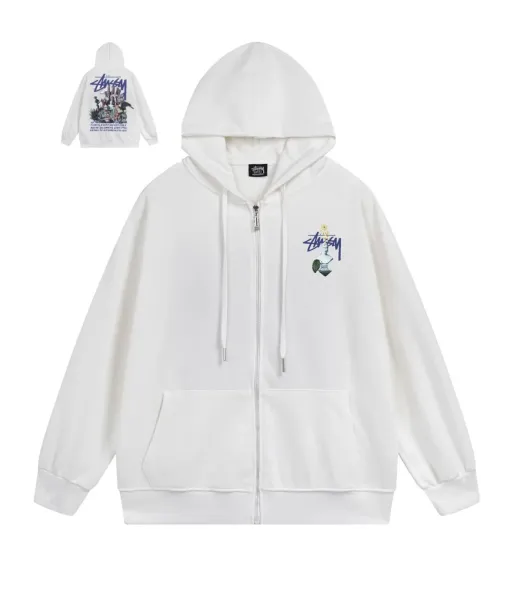Stüssy x Studio Ghibli Collaboration Graphic Zip-Up Hoodie White - 1