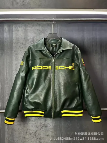 Porsche × Aint Lion More Leather Jacket Black with Yellow Accents - 5