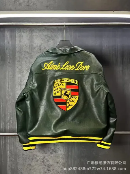 Porsche × Aint Lion More Leather Jacket Black with Yellow Accents - 6