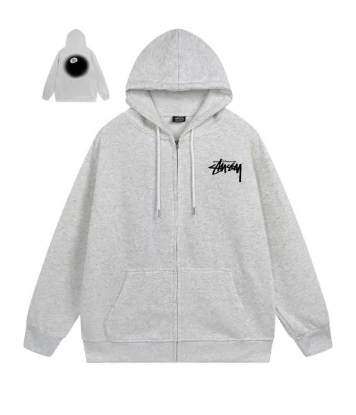 Stüssy 8-Ball Zip-Up Hoodie Gray - 1