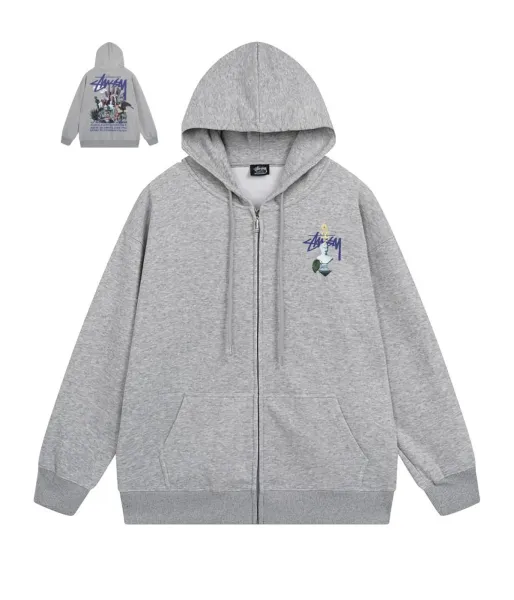Stüssy x Studio Ghibli Collaboration Graphic Zip-Up Hoodie Gray - 1