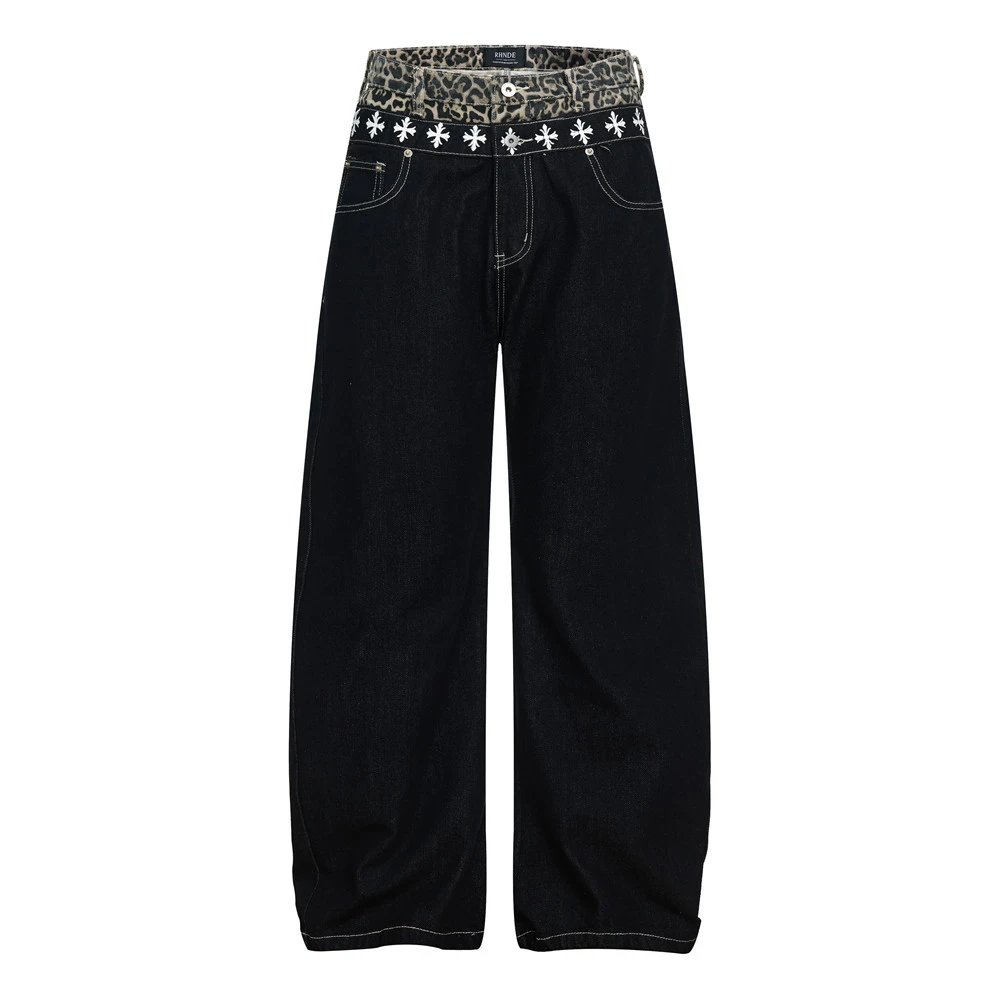 Fake Two-Piece Jeans with Leopard Splice