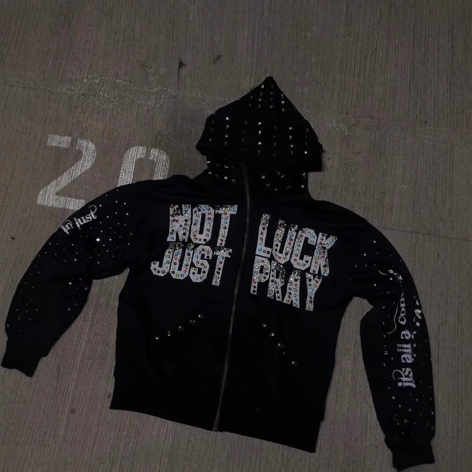 Rhinestone Hoodie Cardigan