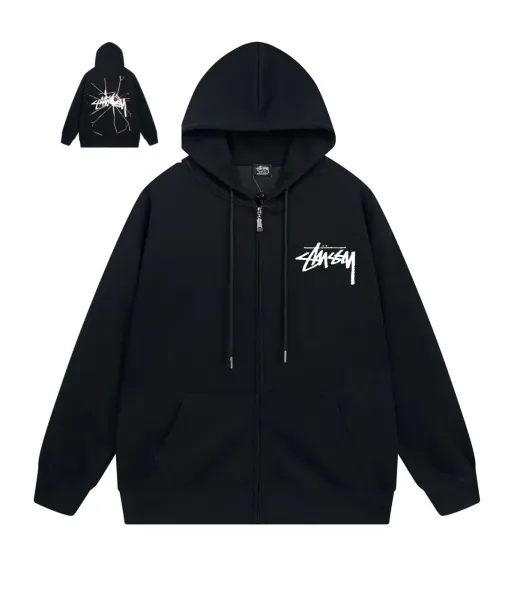 Stussy Spider Logo Zip-Up Hoodie Black - 1
