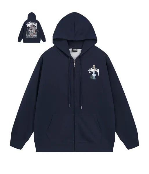 Stüssy Classical Bust Zip-Up Hoodie Navy - 1