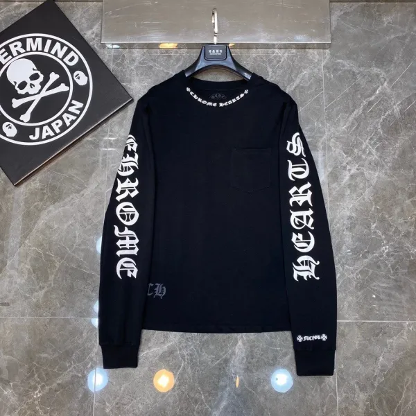 Chrome Hearts Triple Cross Black Long-Sleeve Tee with Lip and Bow Print - 16