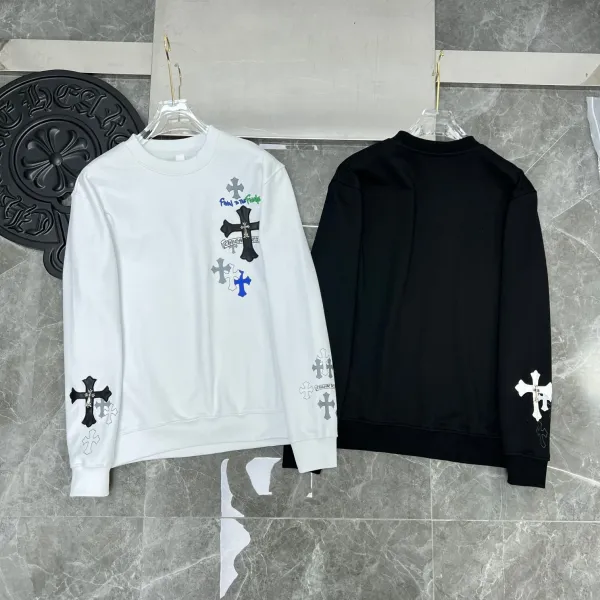 Chrome Hearts Triple Cross Black Long-Sleeve Tee with Lip and Bow Print - 46